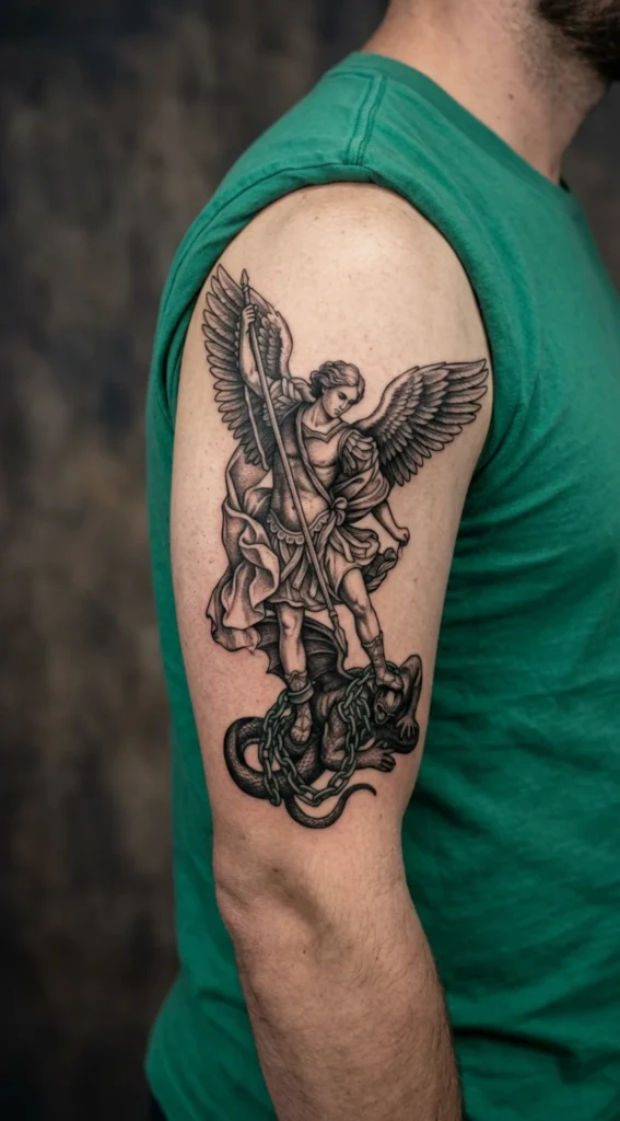 Archangel with Chained Serpent Symbolism