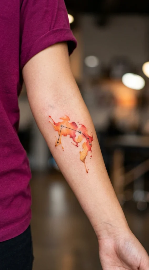 Aries Constellation with Watercolor Fire