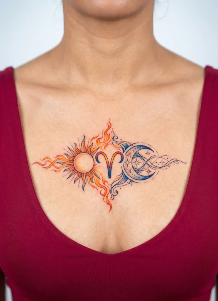 Aries Sun and Moon Dual Energy Tattoo