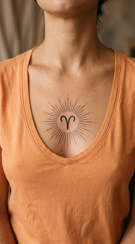 Aries Symbol with Sunburst Aura