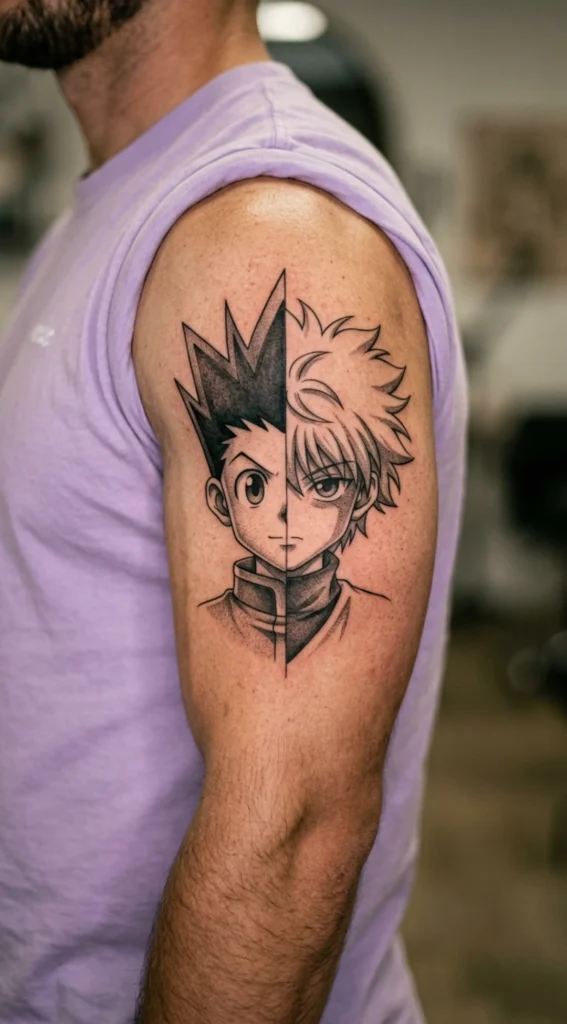 Black and Grey Gon Killua Split Face