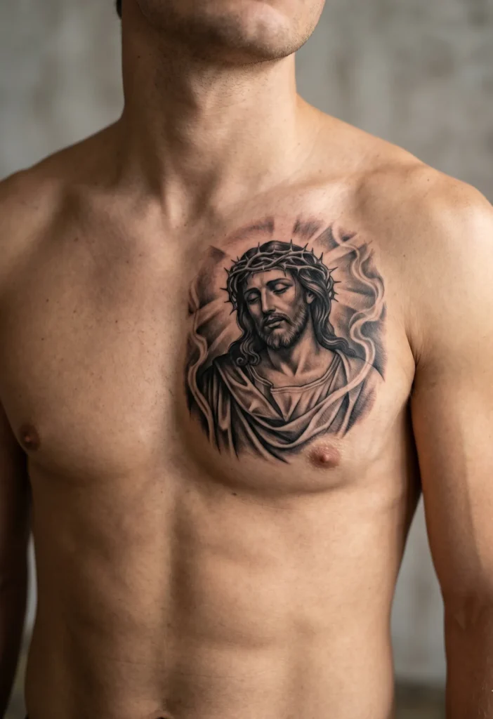 Black and Grey Jesus Chest Realism