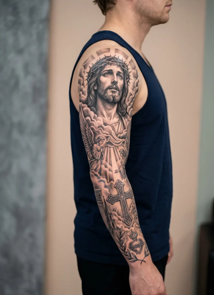 Black and Grey Jesus Sleeve Concept