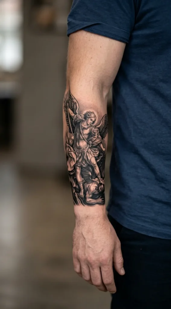 Black and Grey Michael Forearm Realism