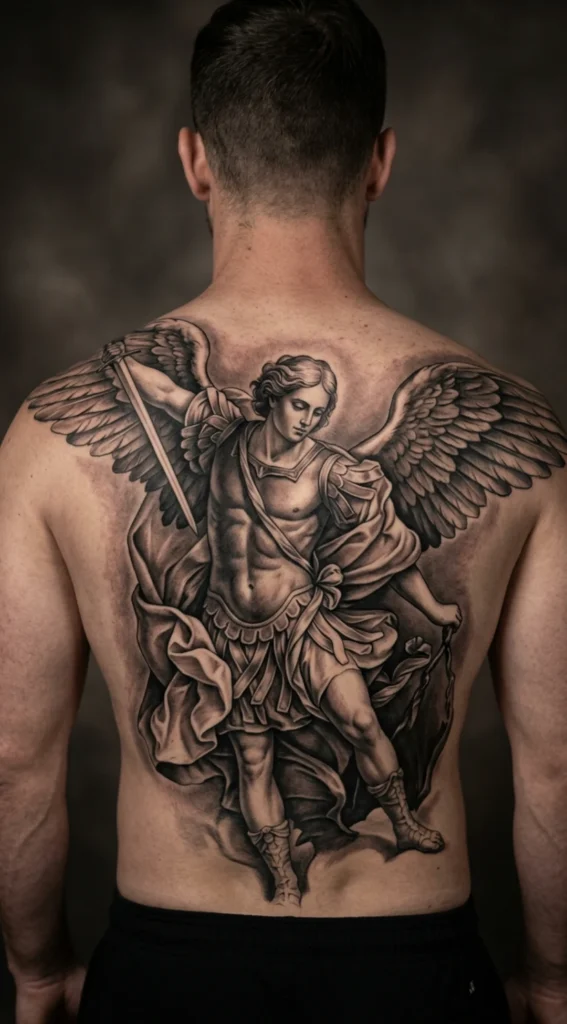 Black and Grey Michael Realism Back Piece