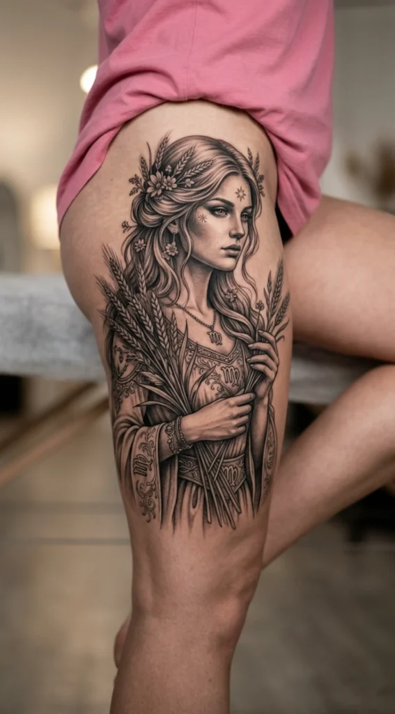 Black and Grey Virgo Goddess Realism