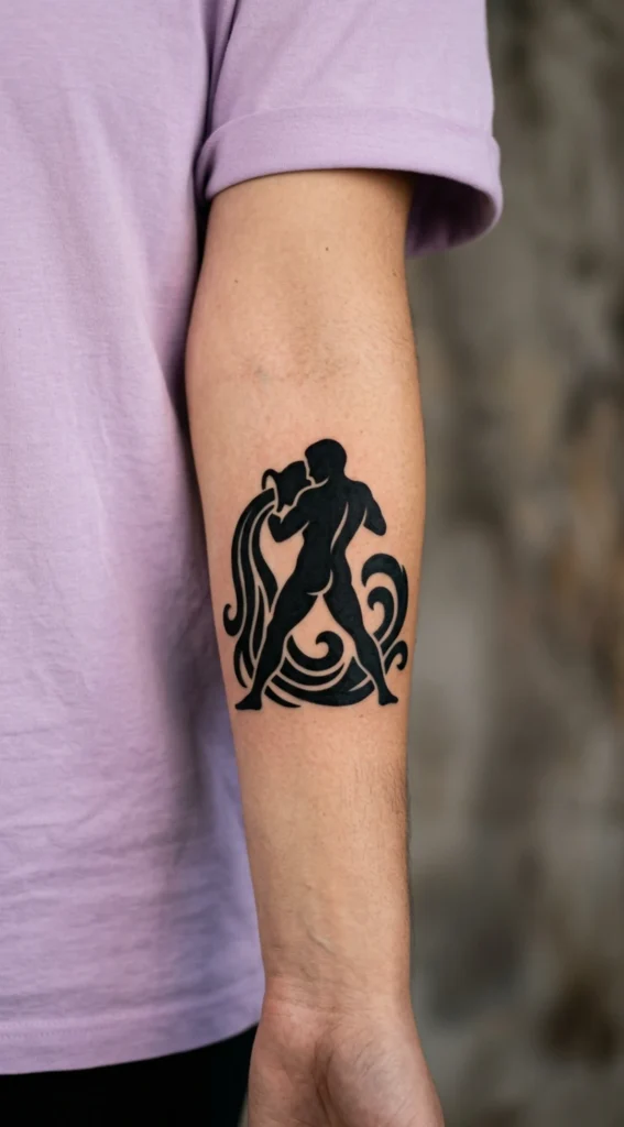 Blackwork Aquarius Wave Silhouette