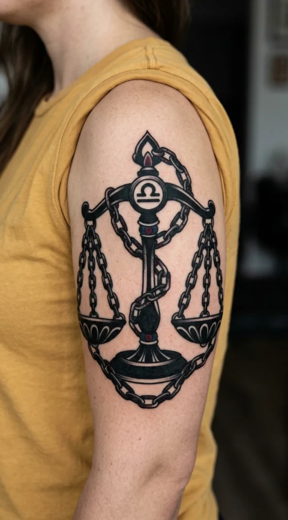  Blackwork Libra Scales with Chain Detail