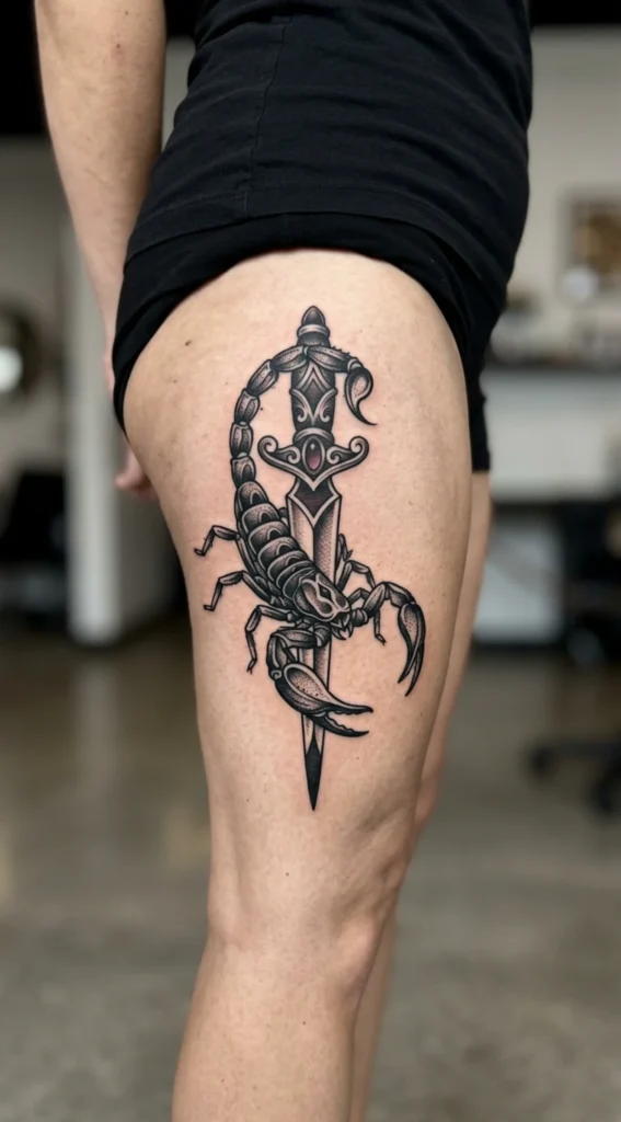Blackwork Scorpion Dagger Fusion Design