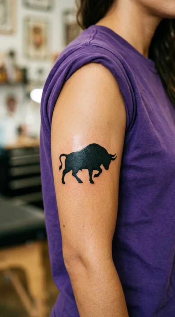 Blackwork Taurus Silhouette Tattoo