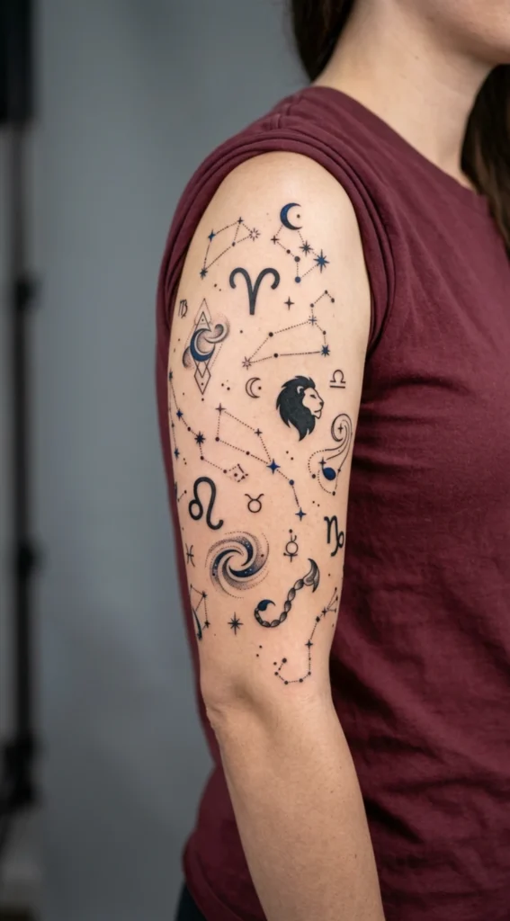 Blackwork Zodiac Sleeve Fragments