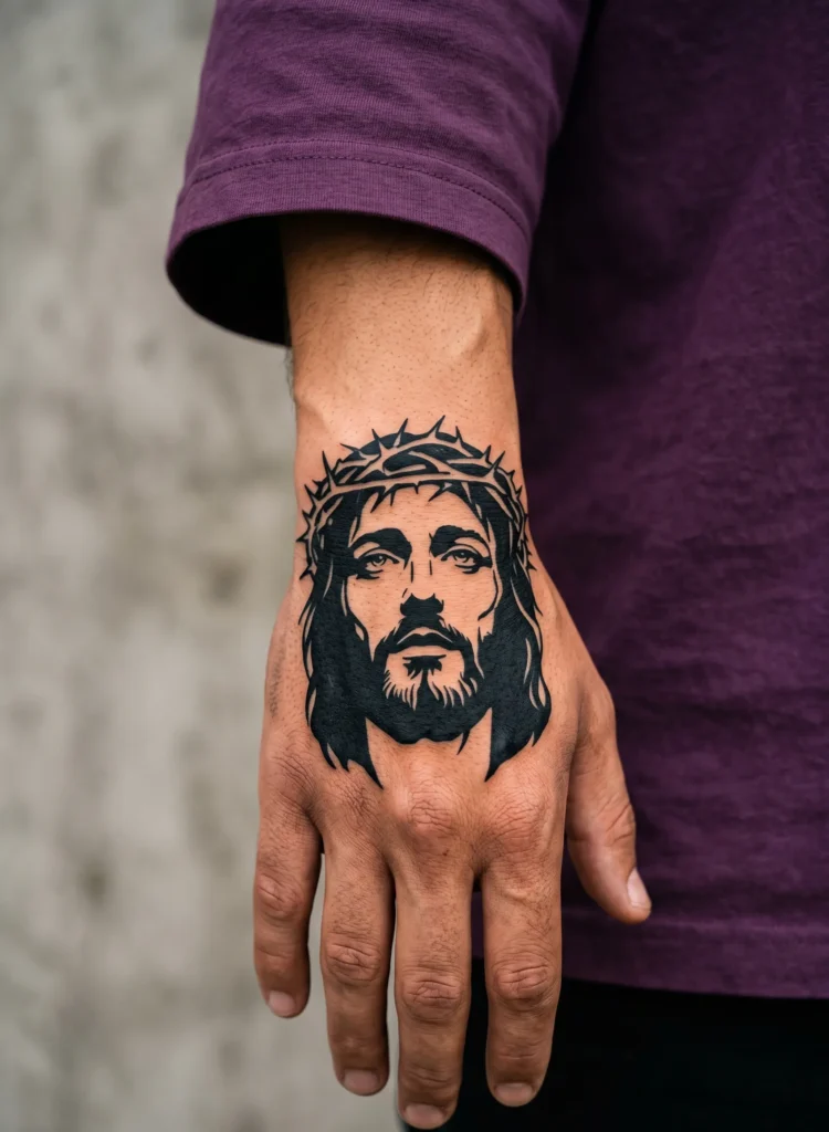 Bold Black Jesus Face Hand Realism