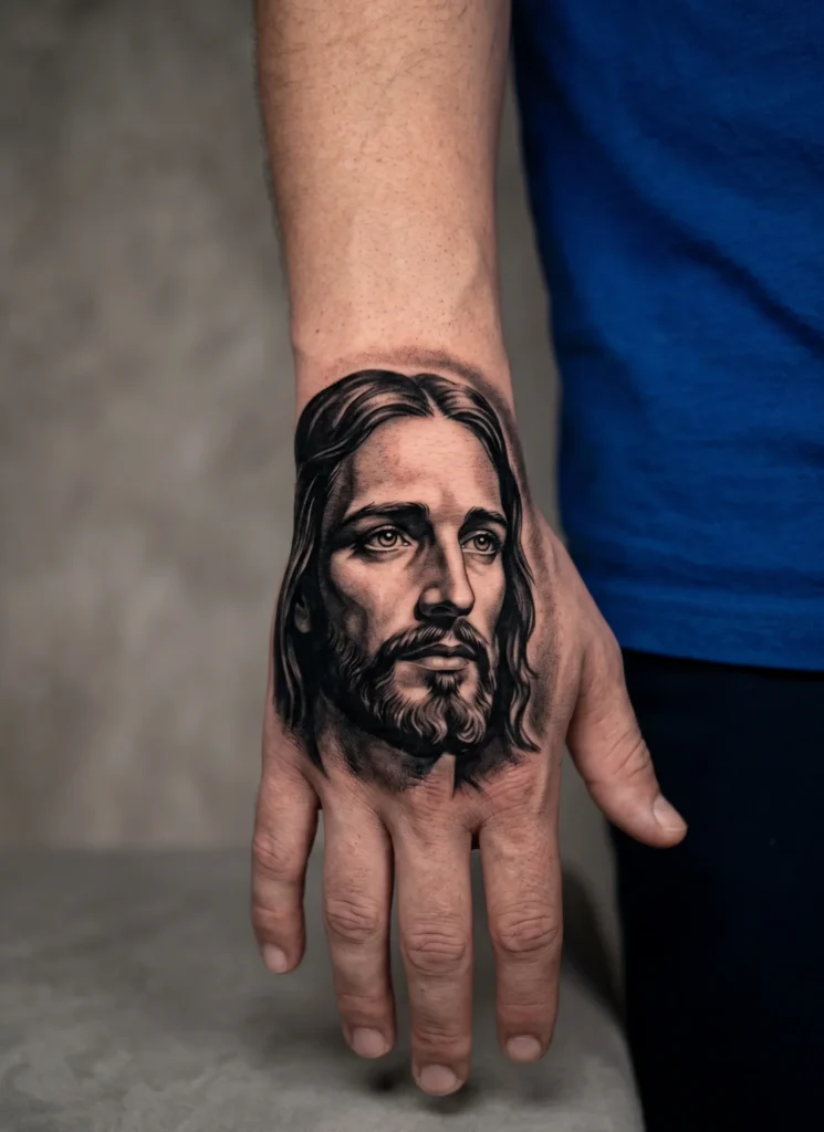 Bold Black and Grey Jesus Hand Realism