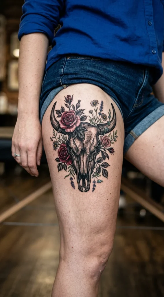Bull Skull with Floral Accents