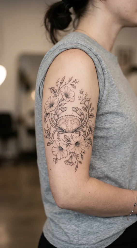 Cancer Crab Surrounded by Moon Flowers