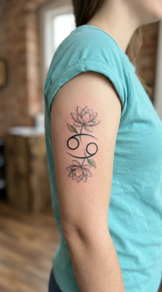 Cancer Symbol with Lotus Flower Accents
