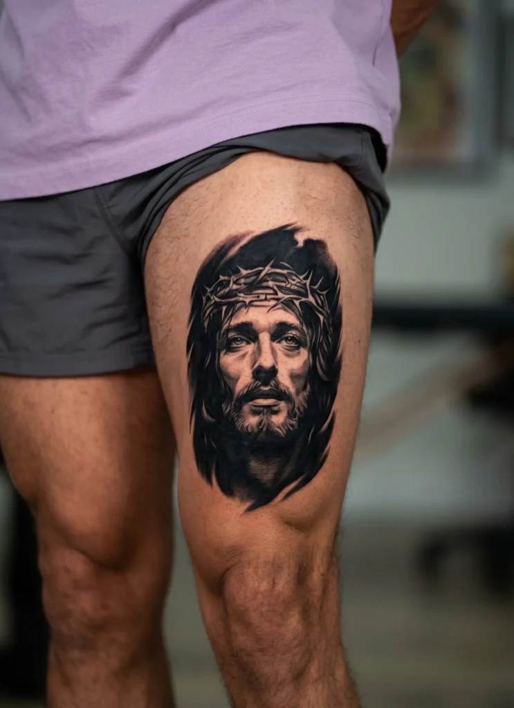 Christ Face Emerging from Dark Shading