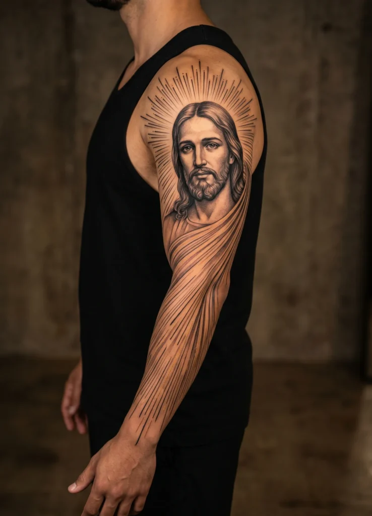 Christ Face With Light Rays Sleeve