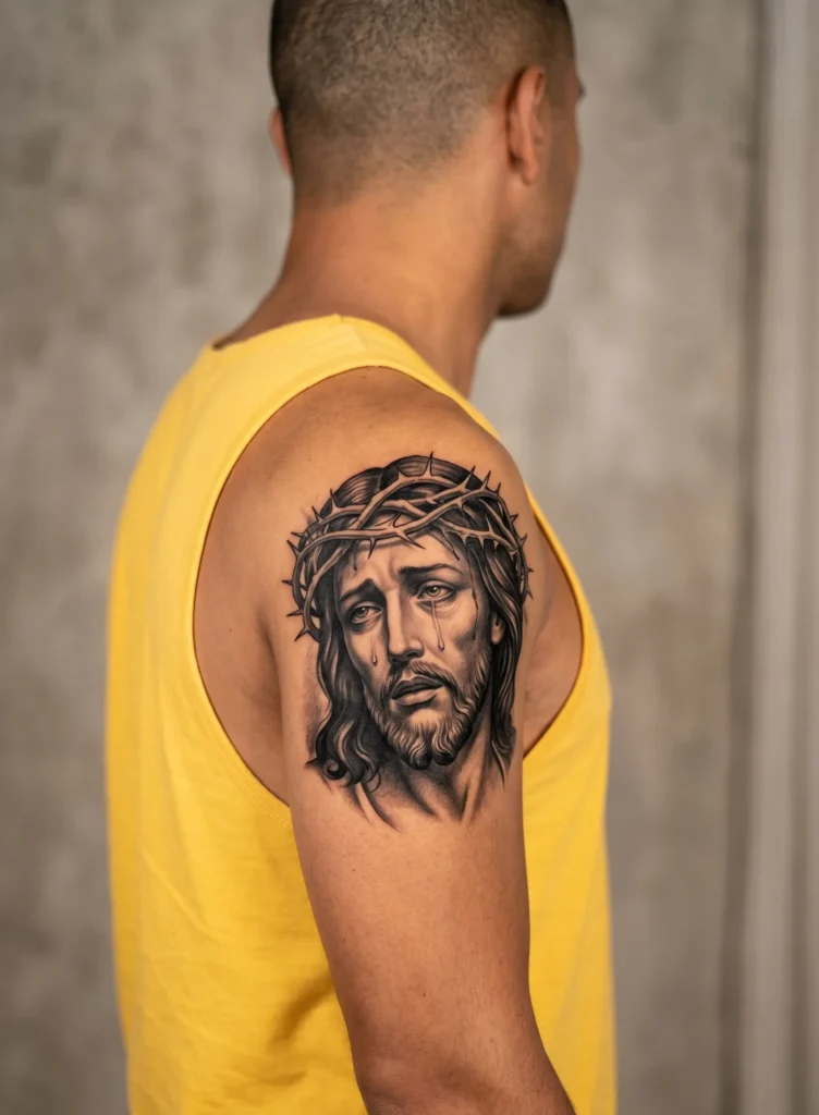 Christ Face with Tear Black and Grey