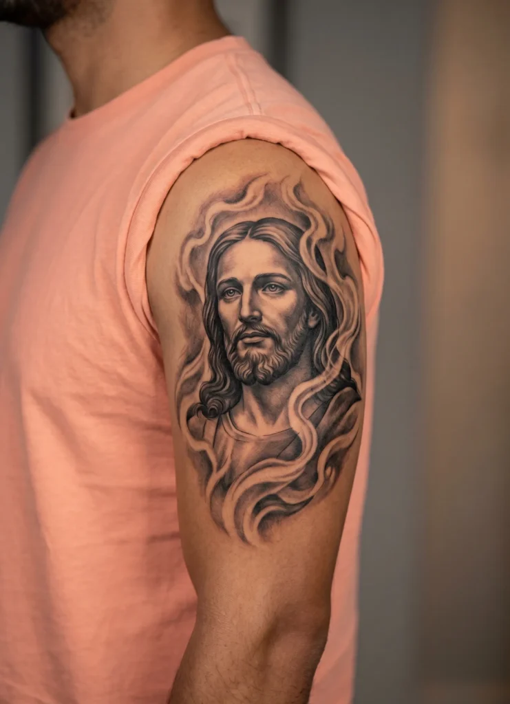 Christ Portrait with Smoke Shading Effect