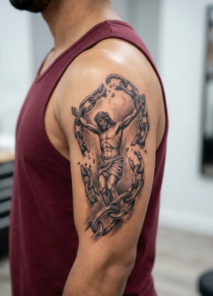 Christ with Broken Chains Shaded Detail
