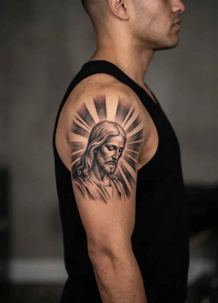Christ with Light Rays Grey Realism