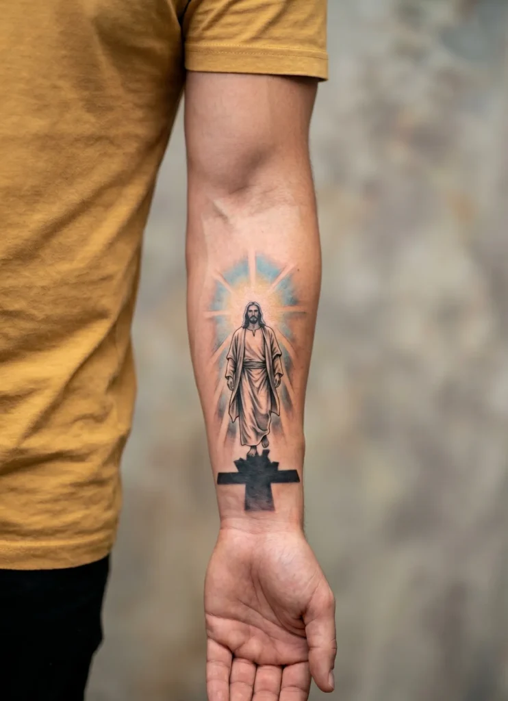 Cross with Jesus Shadow Forearm