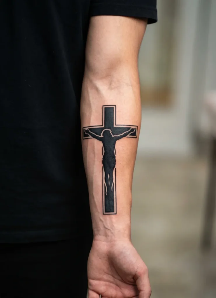 Cross with Jesus Silhouette Bold