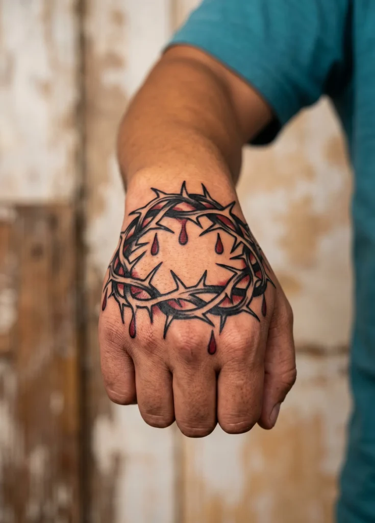 Crown of Thorns Hand Tattoo
