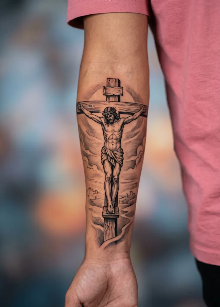 Crucifixion Scene Forearm Vertical