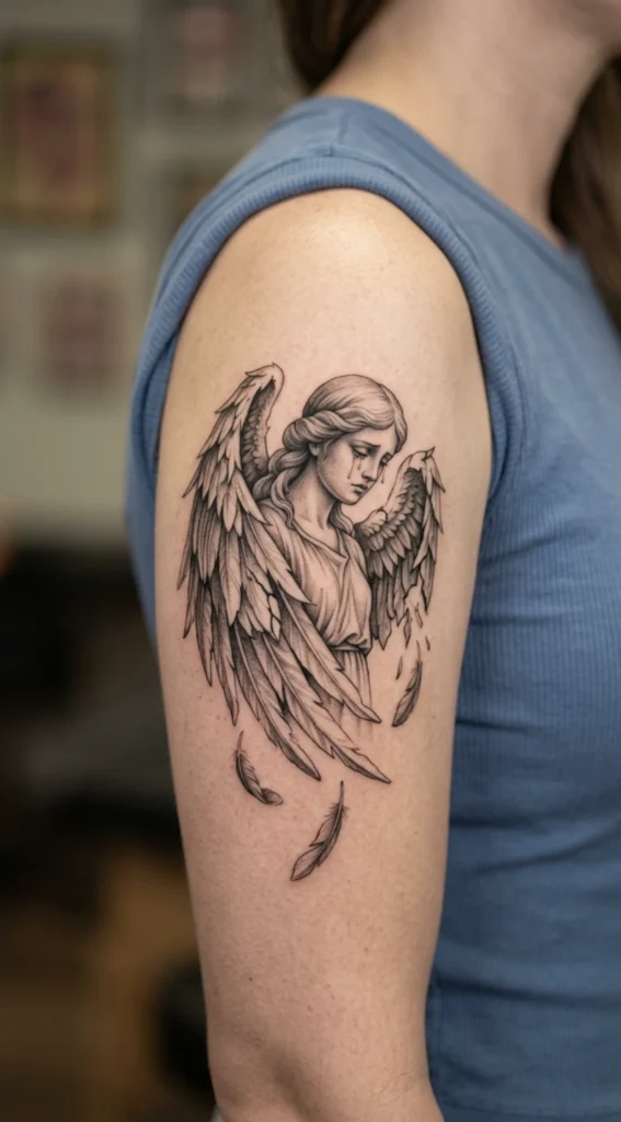 Crying Angel with Broken Wings