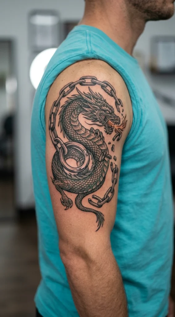 Dragon Crossing Through Broken Chain Loop