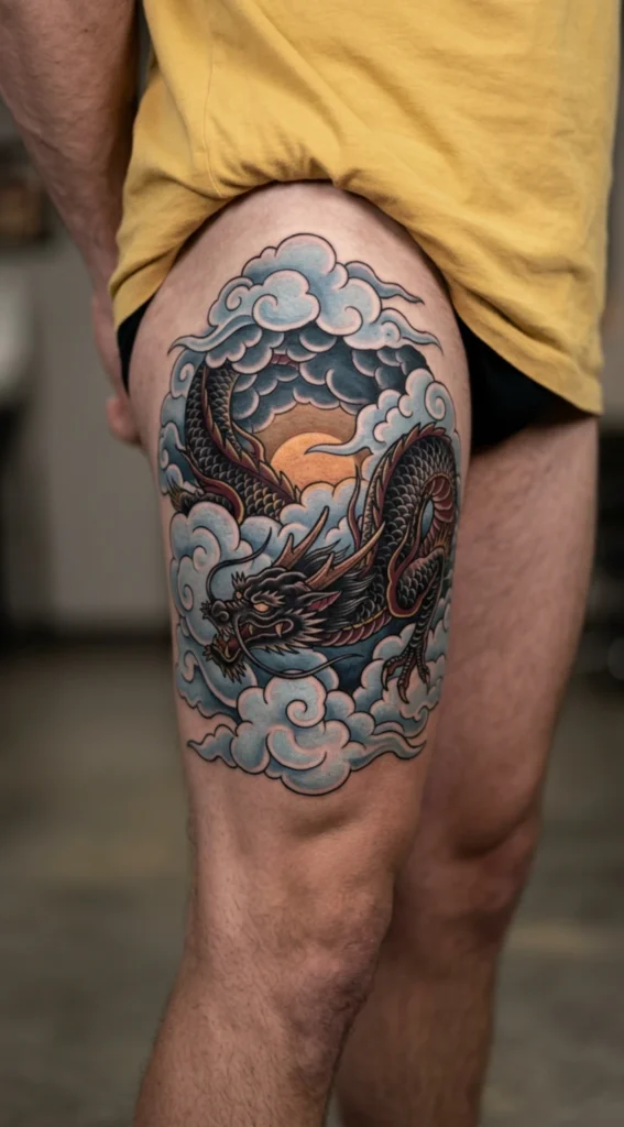 Dragon Flying Through Clouds