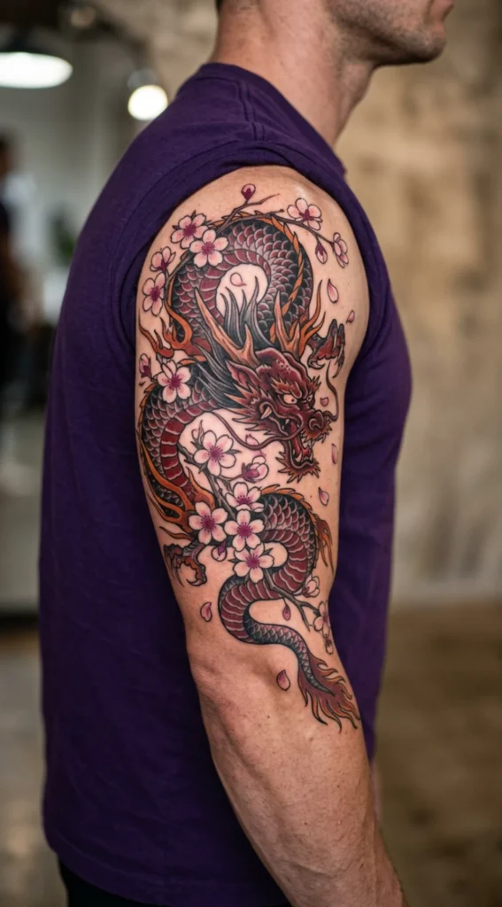 Dragon with Cherry Blossom Accents