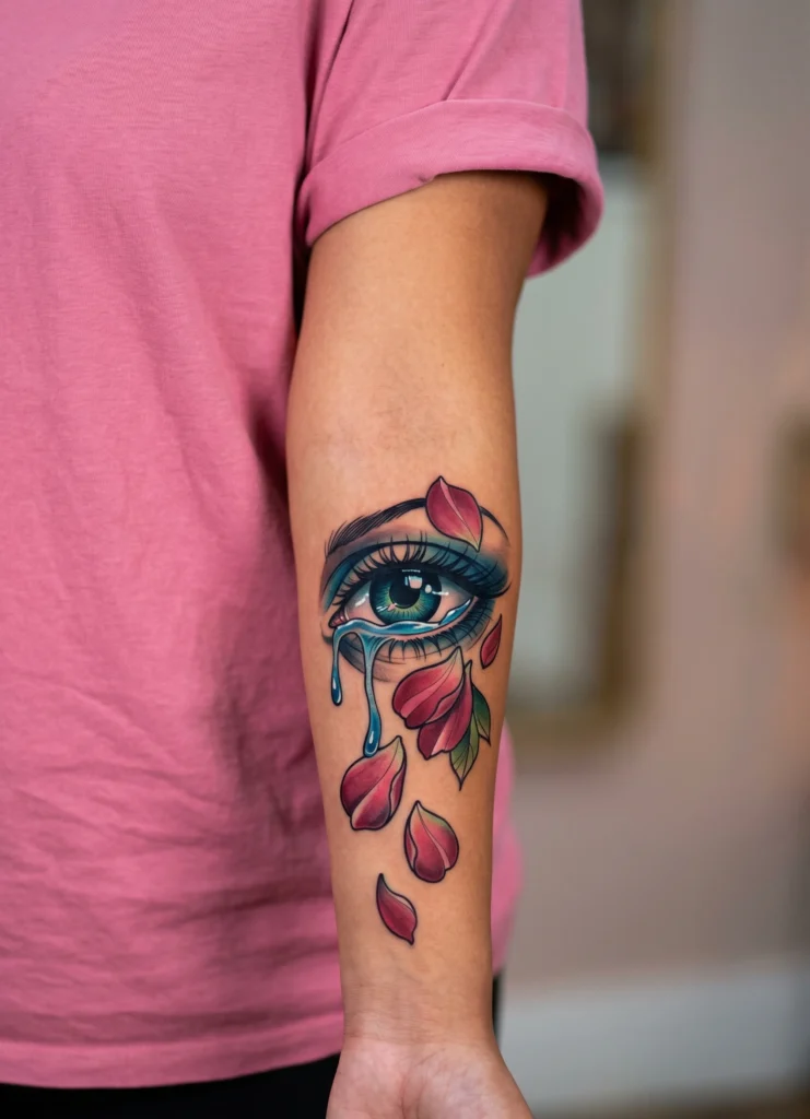 Dreamy Eye with Tears and Rose Petals
