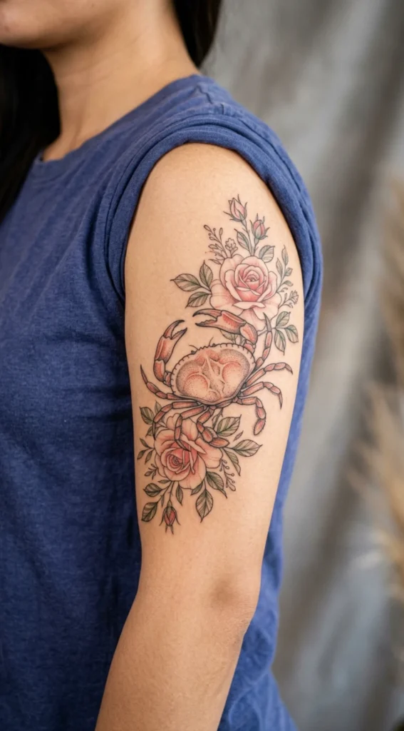 Elegant Crab Surrounded by Roses