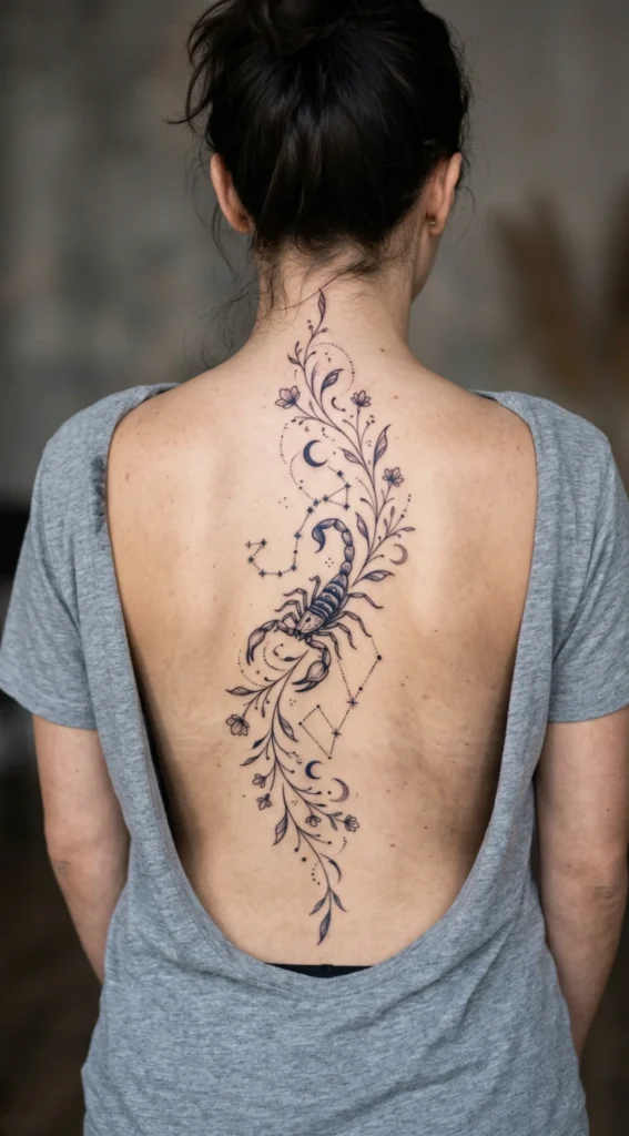 Elegant Feminine Back Scorpio Spine Piece