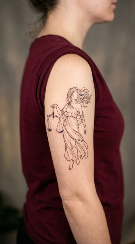 Elegant Line Art Libra Goddess Portrait