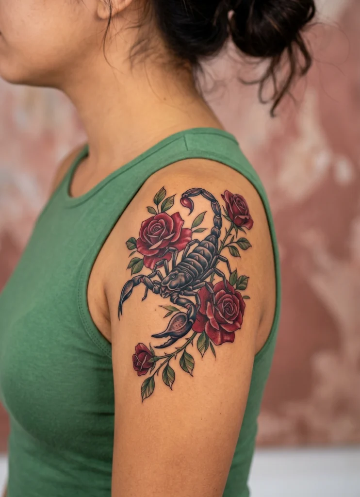 Elegant Scorpion Wrapped in Roses