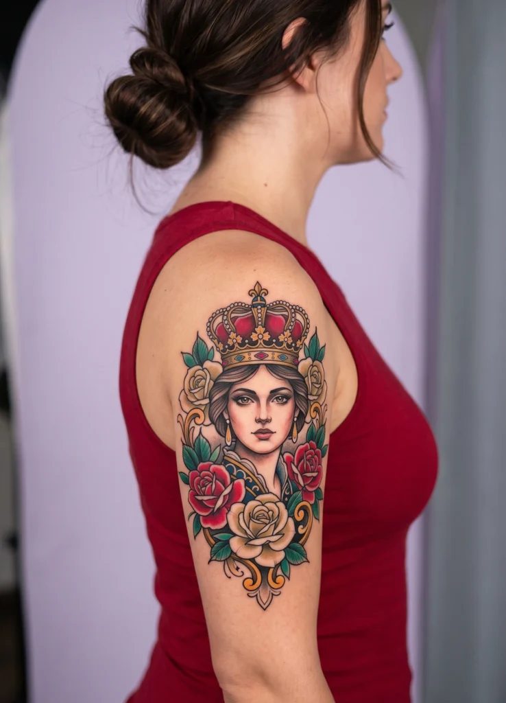 Elegant Woman Portrait with Roses and Crown