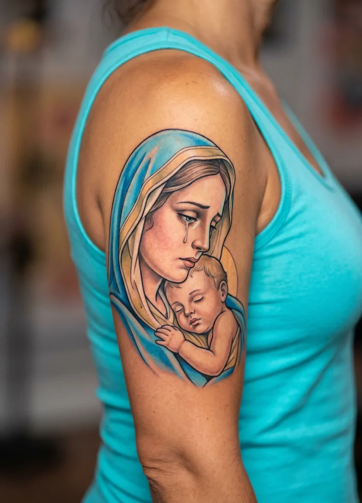 Emotional Mary and Jesus Tear Detail