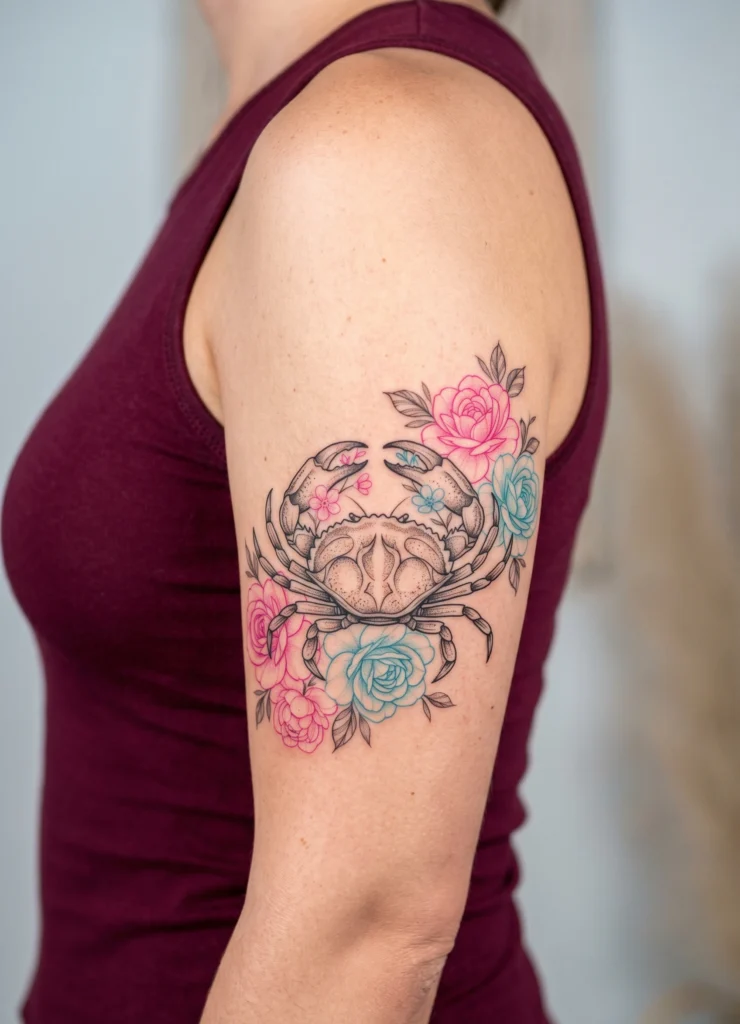 Feminine Crab with Floral Accents