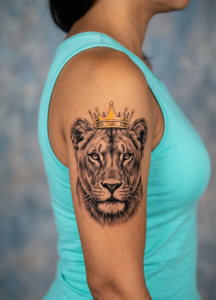 Fierce Lioness Portrait with Crown