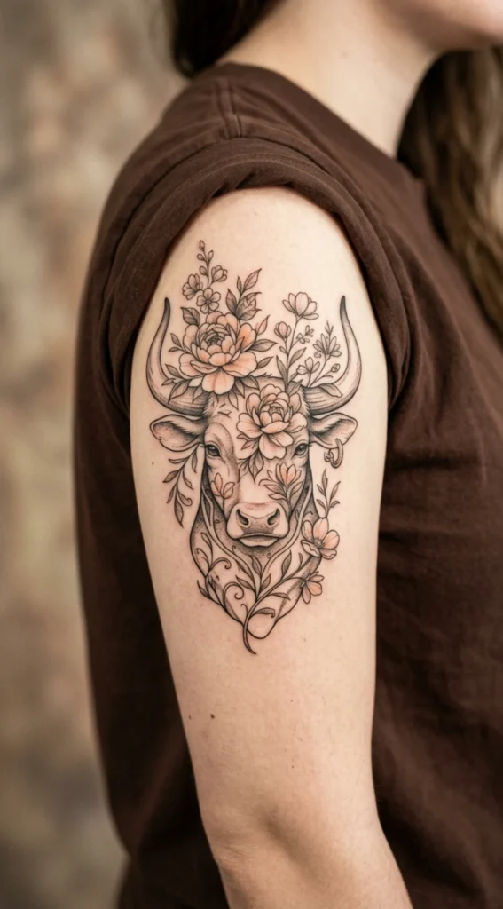 Floral Bull Head Feminine Design