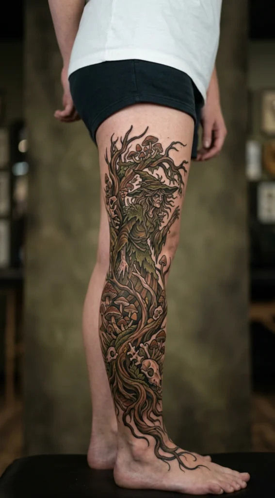 Forest Witch Surrounded by Mushrooms and Bones