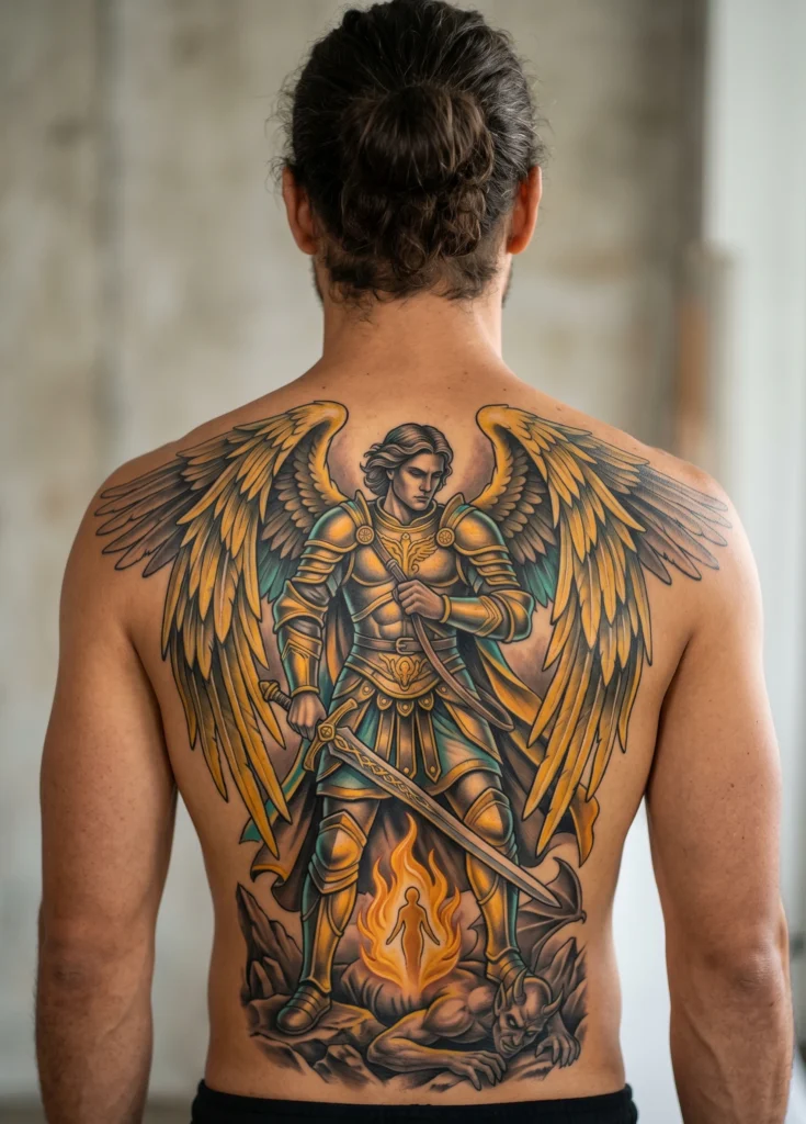 Full Back Saint Michael Defeating Demon