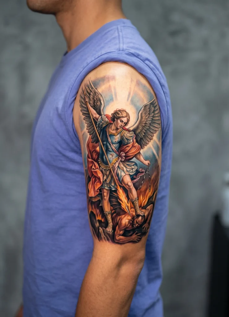 Full Realism Saint Michael Storytelling Tattoo