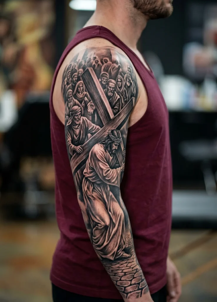 Full Sleeve Jesus Carrying Cross Scene