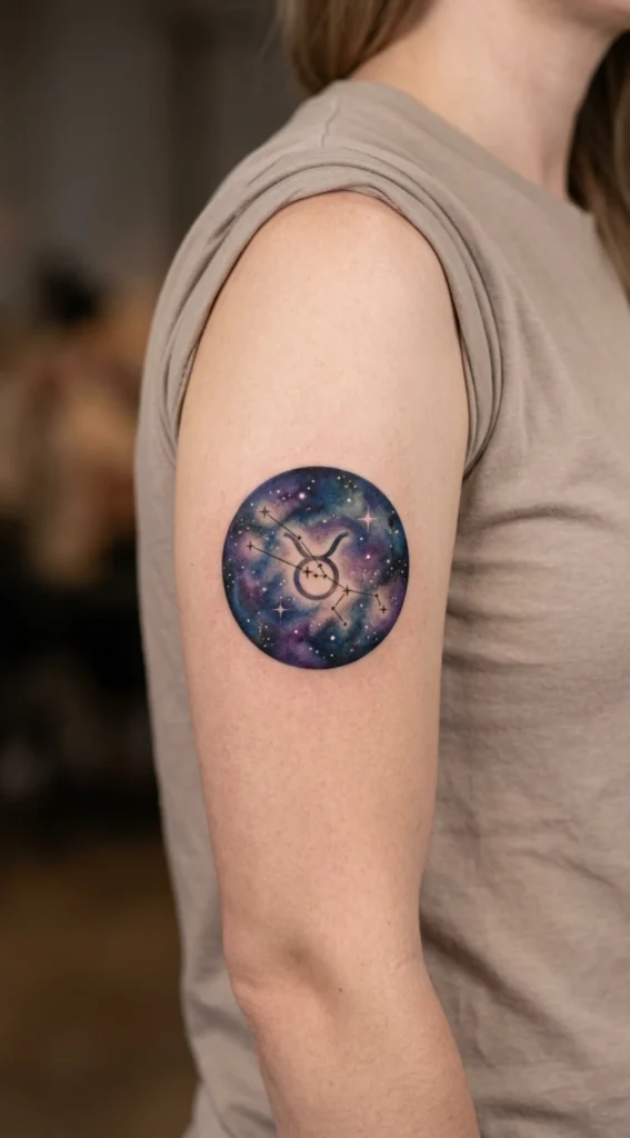 Galaxy Filled Taurus Zodiac Circle
