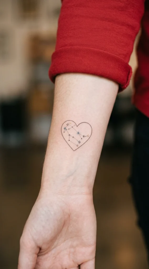 Gemini Constellation Inside Heart Frame